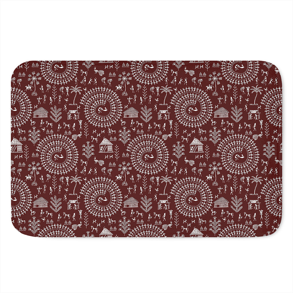 Red And White Warli Tribal Print Indoor Door Mat
