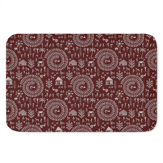 Red And White Warli Tribal Print Indoor Door Mat