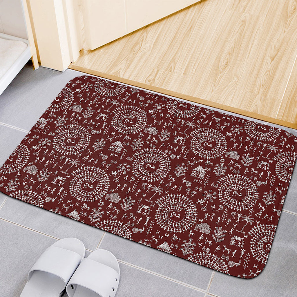 Red And White Warli Tribal Print Indoor Door Mat