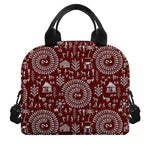 Red And White Warli Tribal Print Insulated Lunch Bag