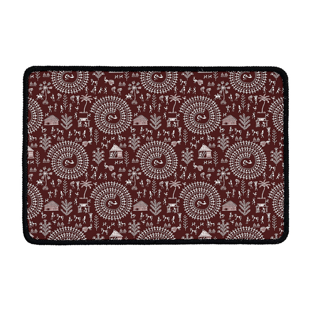Red And White Warli Tribal Print Kitchen Mat