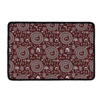 Red And White Warli Tribal Print Kitchen Mat