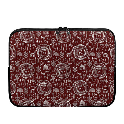 Red And White Warli Tribal Print Laptop Sleeve