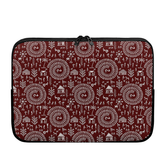 Red And White Warli Tribal Print Laptop Sleeve