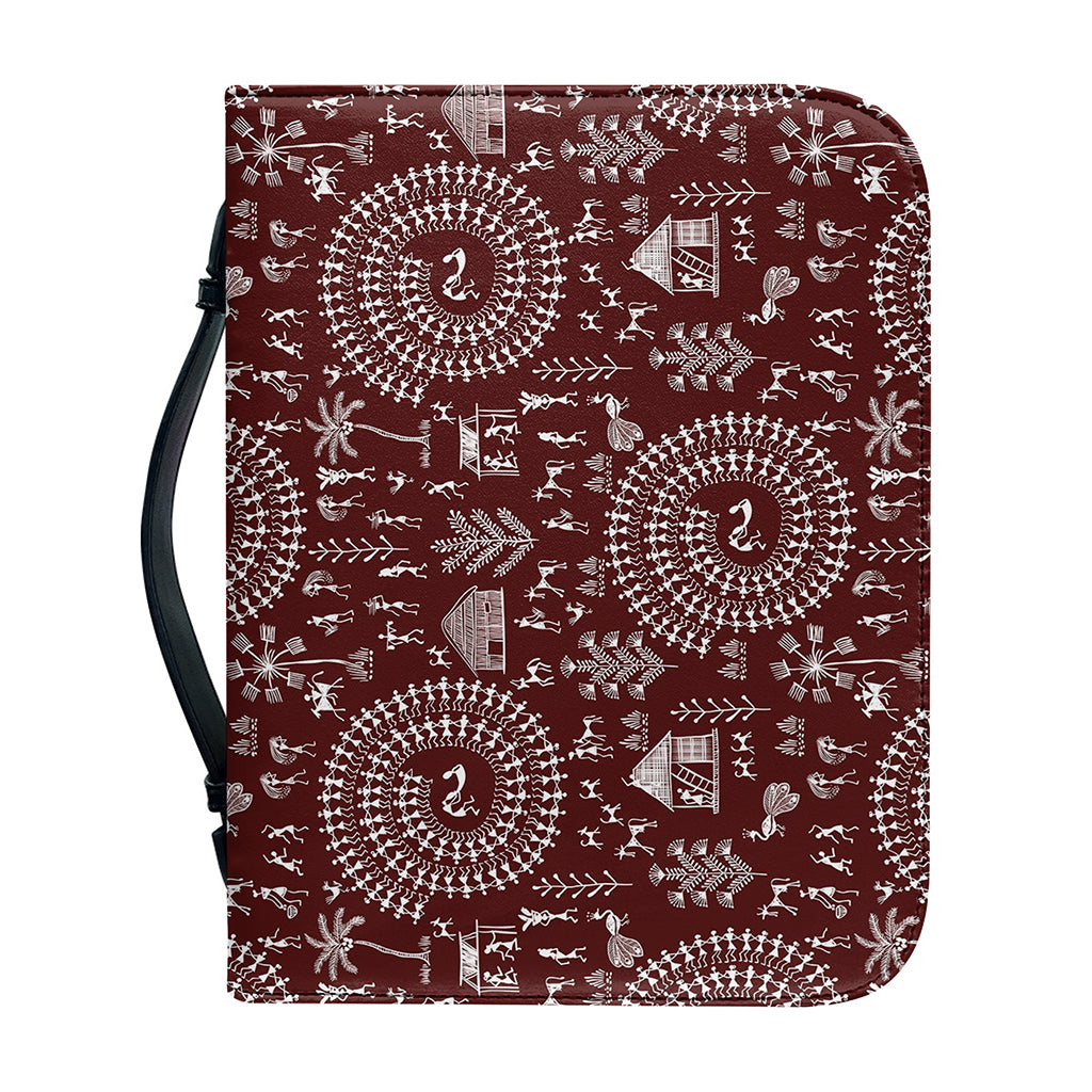 Red And White Warli Tribal Print Leather Bible Cover