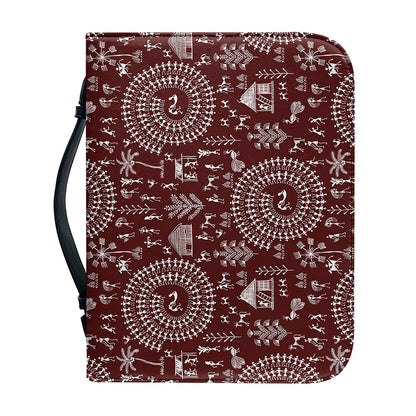 Red And White Warli Tribal Print Leather Bible Cover