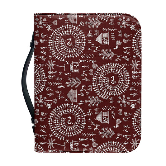 Red And White Warli Tribal Print Leather Bible Cover