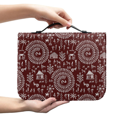 Red And White Warli Tribal Print Leather Bible Cover