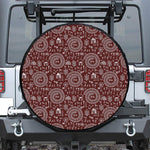 Red And White Warli Tribal Print Leather Spare Tire Cover