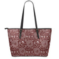 Red And White Warli Tribal Print Leather Tote Bag With Zipper
