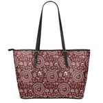 Red And White Warli Tribal Print Leather Tote Bag