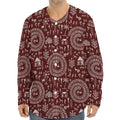 Red And White Warli Tribal Print Long Sleeve Baseball Jersey