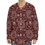 Red And White Warli Tribal Print Long Sleeve Baseball Jersey