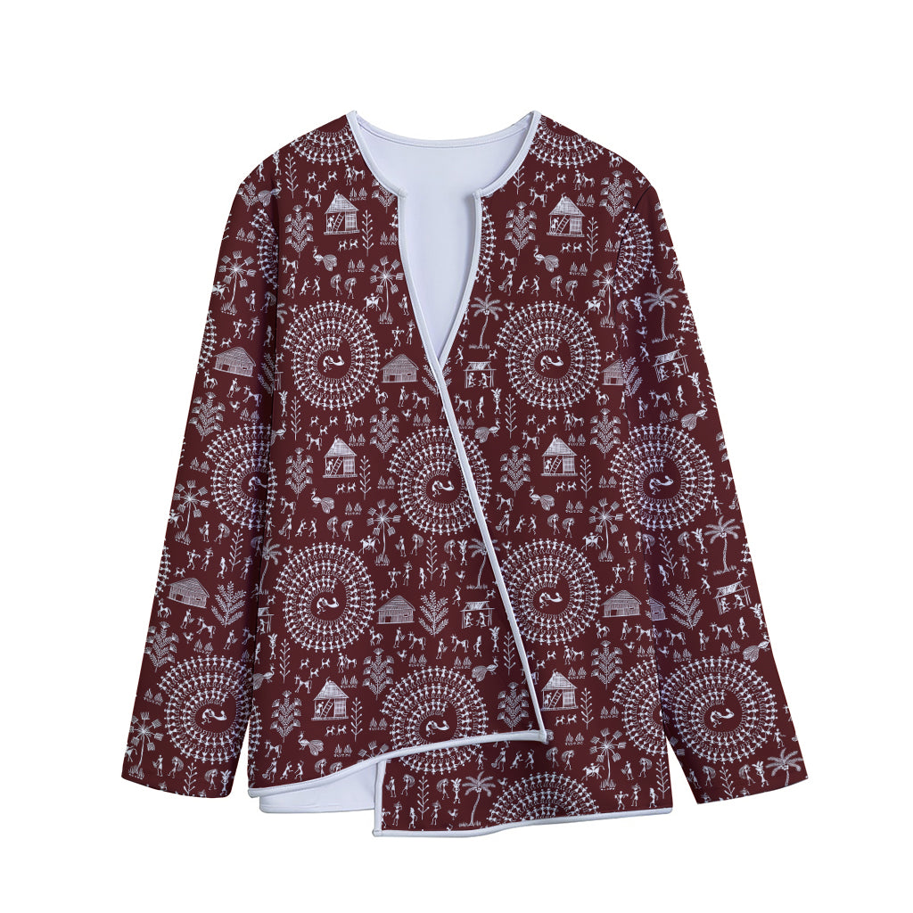 Red And White Warli Tribal Print Long Sleeve Short Coat