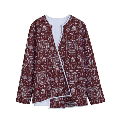 Red And White Warli Tribal Print Long Sleeve Short Coat