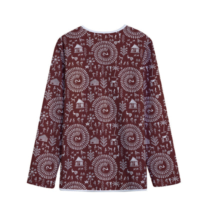Red And White Warli Tribal Print Long Sleeve Short Coat