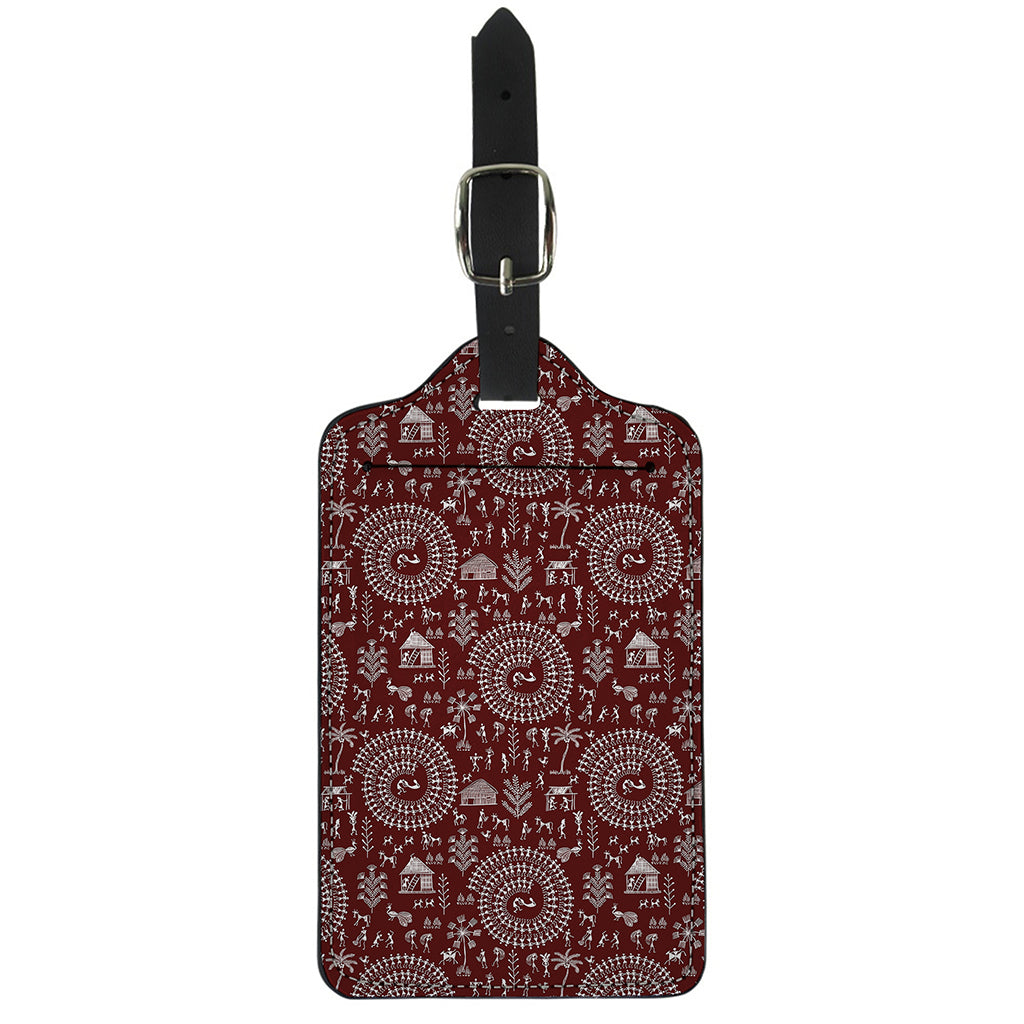 Red And White Warli Tribal Print Luggage Tag
