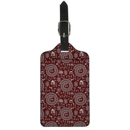 Red And White Warli Tribal Print Luggage Tag