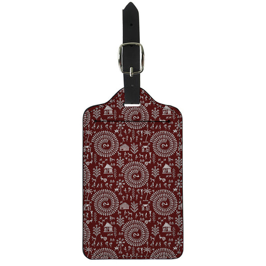 Red And White Warli Tribal Print Luggage Tag