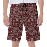 Red And White Warli Tribal Print Men's Beach Shorts