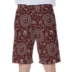 Red And White Warli Tribal Print Men's Beach Shorts