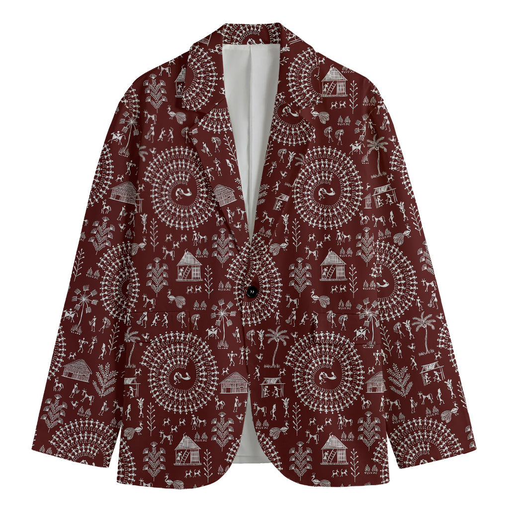 Red And White Warli Tribal Print Men's Blazer