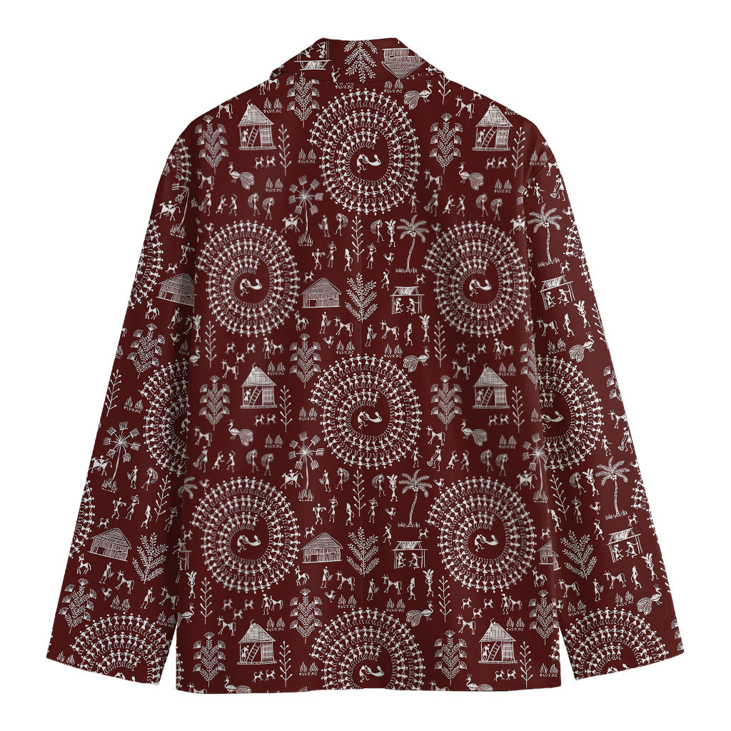 Red And White Warli Tribal Print Men's Blazer
