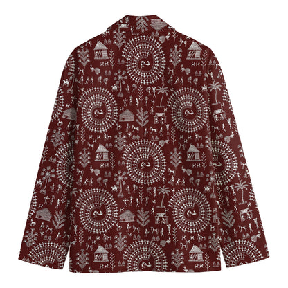Red And White Warli Tribal Print Men's Blazer