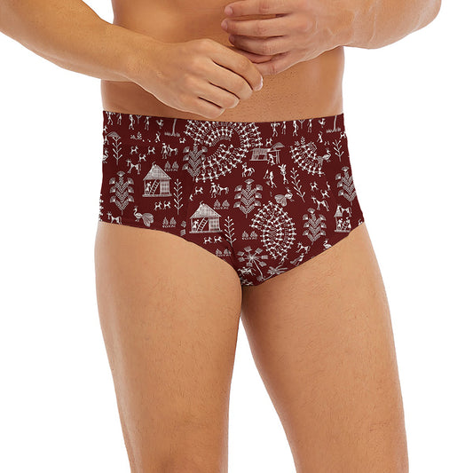 Red And White Warli Tribal Print Men's Briefs