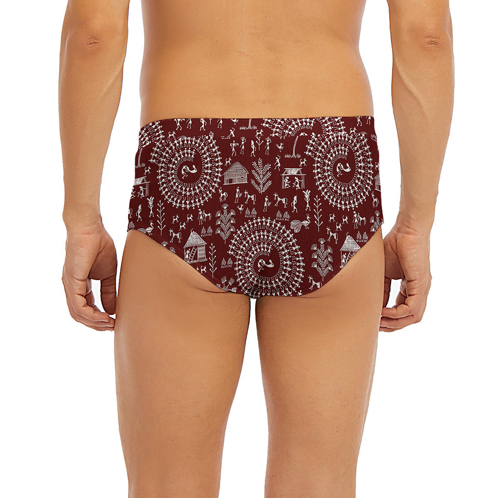 Red And White Warli Tribal Print Men's Briefs