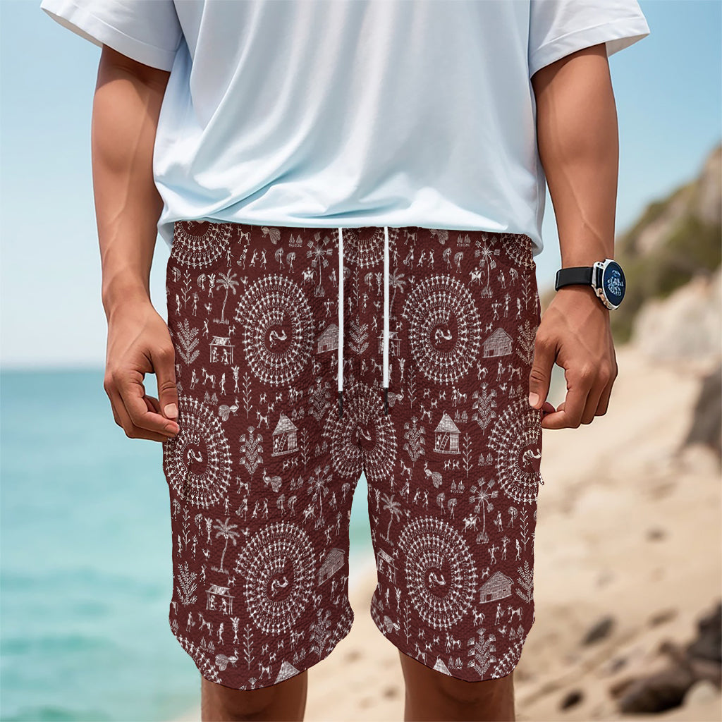 Red And White Warli Tribal Print Men's Cargo Shorts