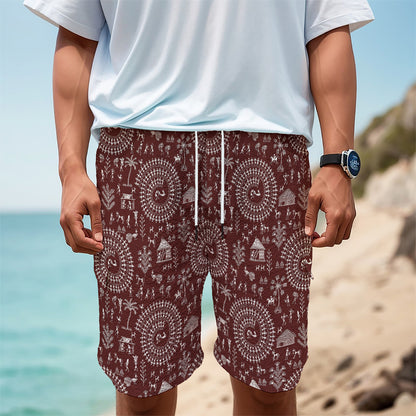 Red And White Warli Tribal Print Men's Cargo Shorts