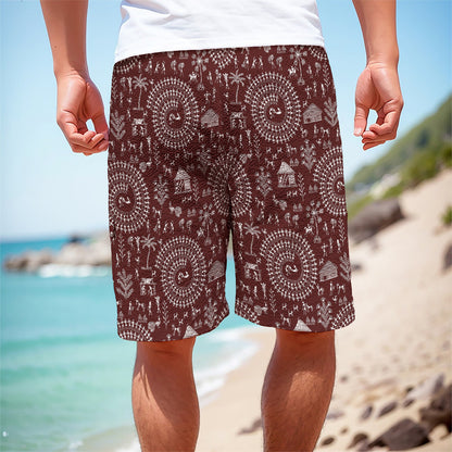 Red And White Warli Tribal Print Men's Cargo Shorts