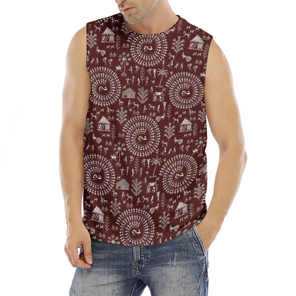 Red And White Warli Tribal Print Men's Fitness Tank Top