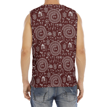 Red And White Warli Tribal Print Men's Fitness Tank Top