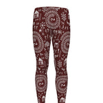 Red And White Warli Tribal Print Men's leggings