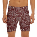 Red And White Warli Tribal Print Men's Long Boxer Briefs