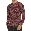 Red And White Warli Tribal Print Men's Long Sleeve Rash Guard