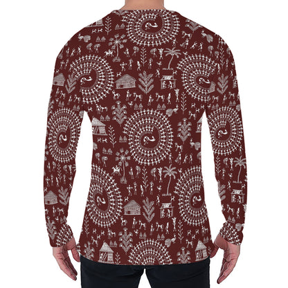 Red And White Warli Tribal Print Men's Long Sleeve T-Shirt