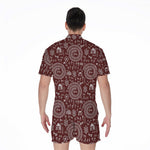 Red And White Warli Tribal Print Men's Rompers