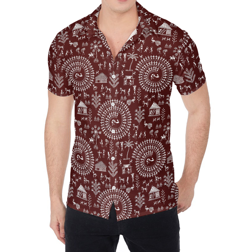 Red And White Warli Tribal Print Men's Shirt