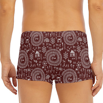 Red And White Warli Tribal Print Men's Short Boxer Briefs