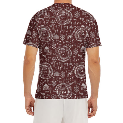 Red And White Warli Tribal Print Men's Short Sleeve Rash Guard