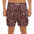Red And White Warli Tribal Print Men's Split Running Shorts