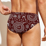 Red And White Warli Tribal Print Men's Swim Briefs