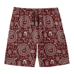 Red And White Warli Tribal Print Men's Swim Trunks