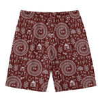 Red And White Warli Tribal Print Men's Swim Trunks
