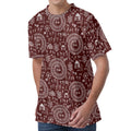 Red And White Warli Tribal Print Men's Velvet T-Shirt