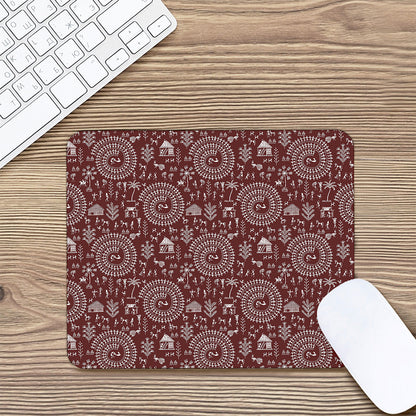 Red And White Warli Tribal Print Mouse Pad