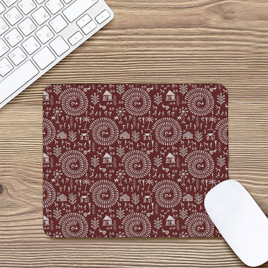 Red And White Warli Tribal Print Mouse Pad